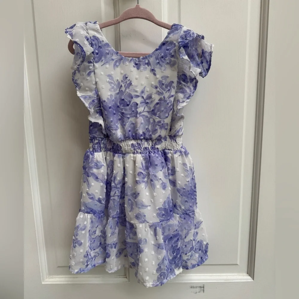 The Children's Place 3T Girls Swiss Fuzzy Dot Purple Floral Short Sleeve Dress